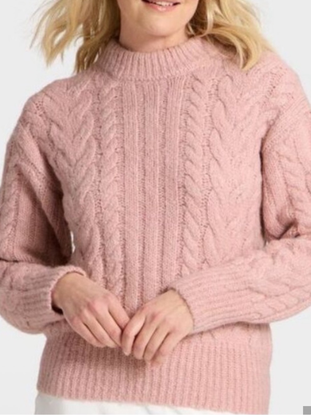 a new day NWT XS (S M good) Blush Pink Cable Knit wool blend plush Sweater